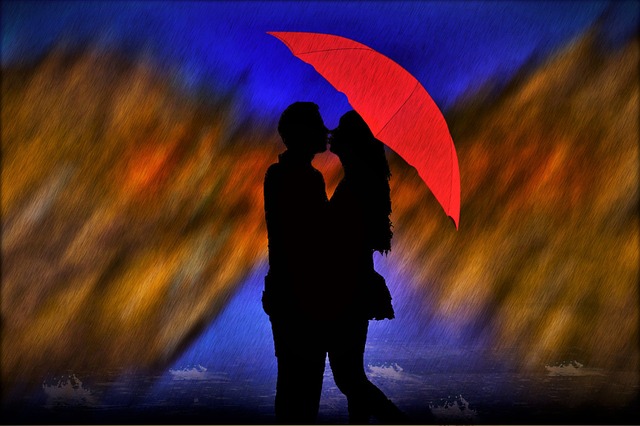 milenci pod deštníkem