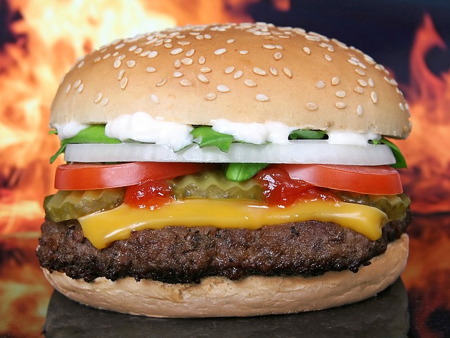 oheň za hamburgerem